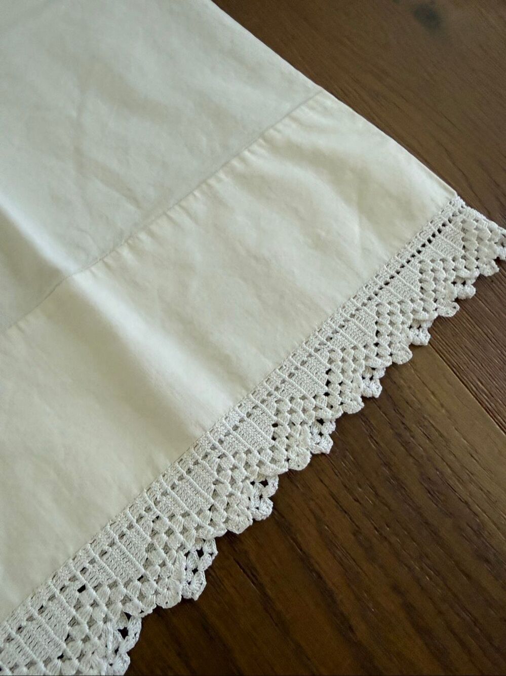 Vintage Queen Size Pillowcase Ivory Crochet Lace Trim